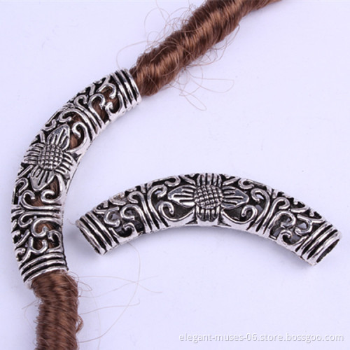 Wholesale Fashion DIY  hollow alloy bend Jewelry beaded dreadlocks retro carved metal Ring hair accessories for braids